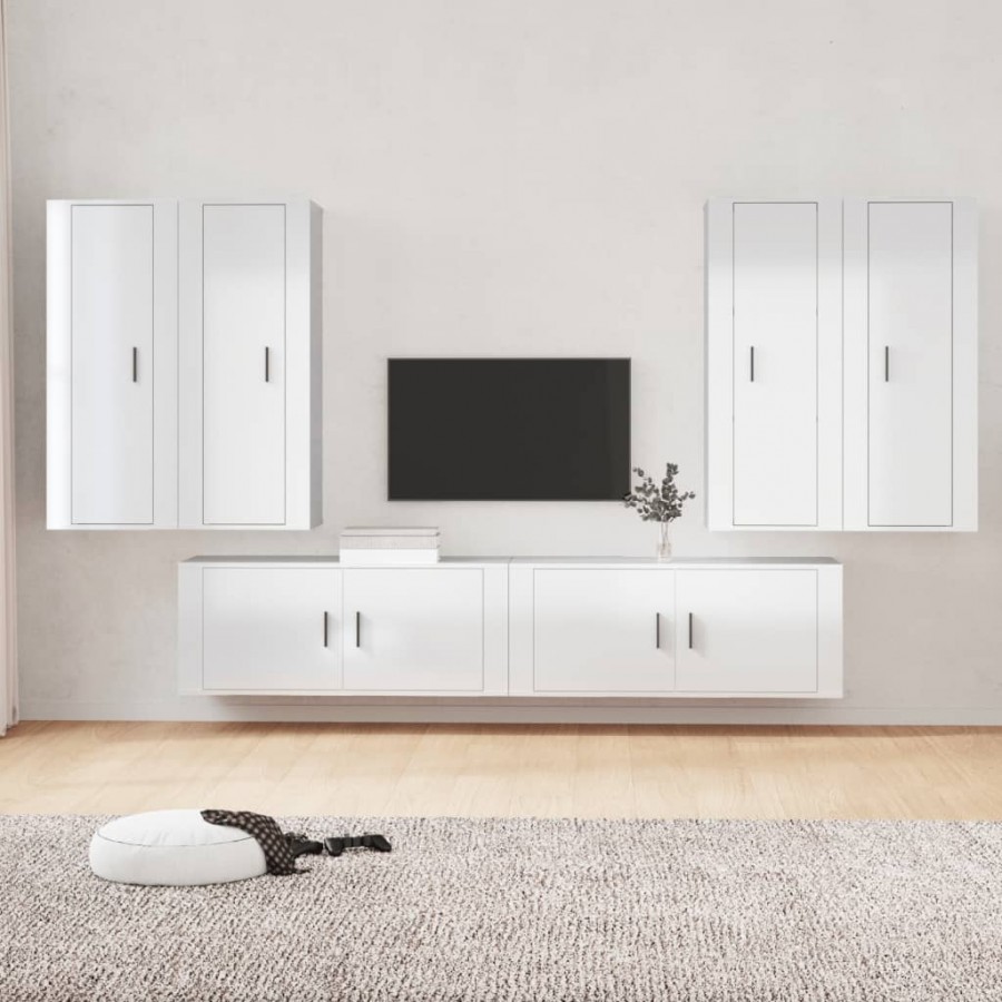 Ensemble de meubles TV 6 pcs Blanc brillant Bois d'ingénierie