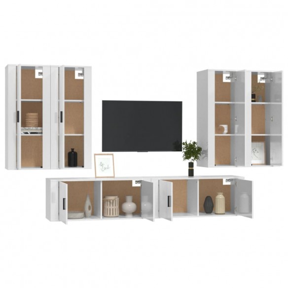 Ensemble de meubles TV 6 pcs Blanc brillant Bois d'ingénierie