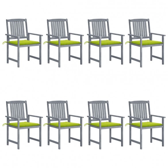 Chaises de jardin avec coussins 8 pcs Bois d'acacia solide Gris