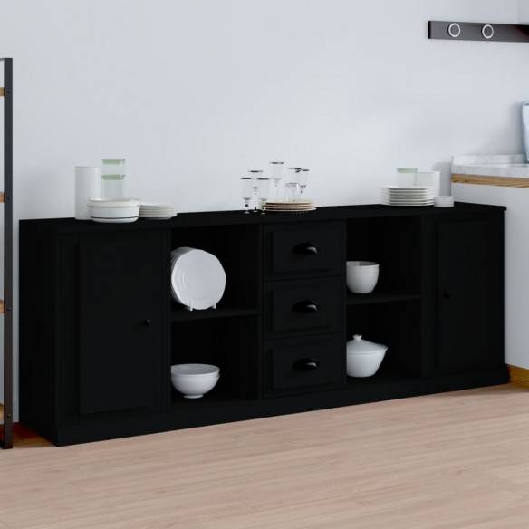 Buffets 3 pcs noir bois d'ingénierie