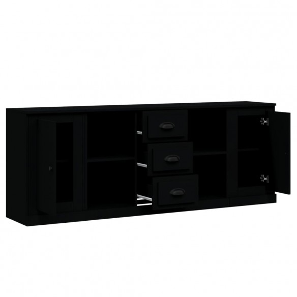 Buffets 3 pcs noir bois d'ingénierie