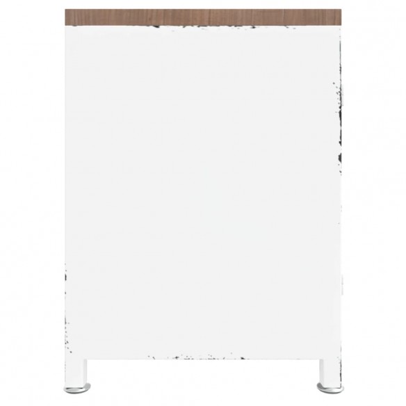 Meuble TV Blanc 110x30x40 cm Fer et bois de sapin massif