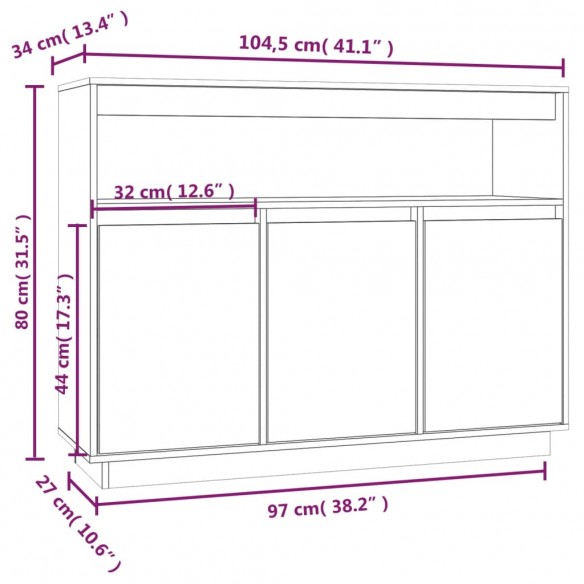 Buffet Blanc 104,5x34x80 cm Bois massif de pin