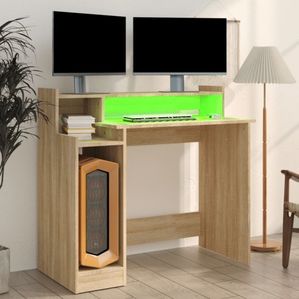 Bureau avec lumières LED Chêne 97x45x90 cm Bois d'ingénierie