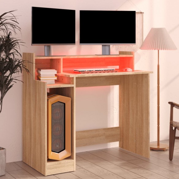 Bureau avec lumières LED Chêne 97x45x90 cm Bois d'ingénierie