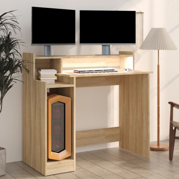 Bureau avec lumières LED Chêne 97x45x90 cm Bois d'ingénierie