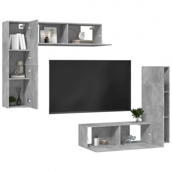 Ensemble de meubles TV 4 pcs Gris béton Aggloméré