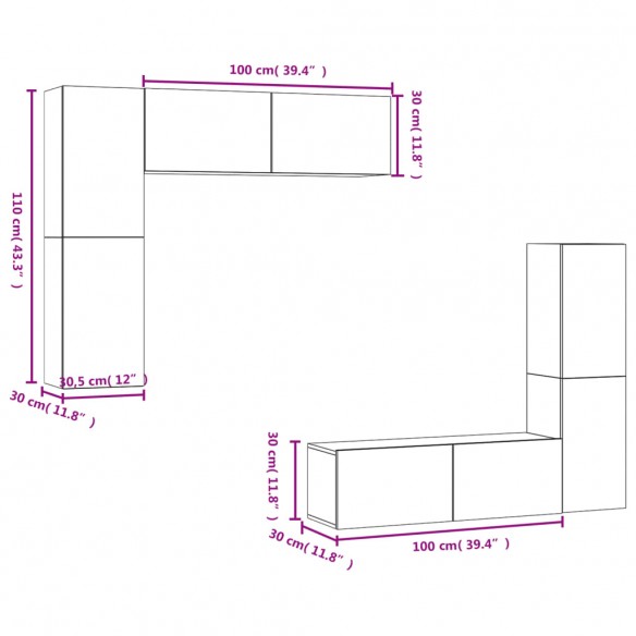 Ensemble de meubles TV 4 pcs Gris béton Aggloméré