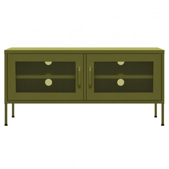 Meuble TV Vert olive 105x35x50 cm Acier