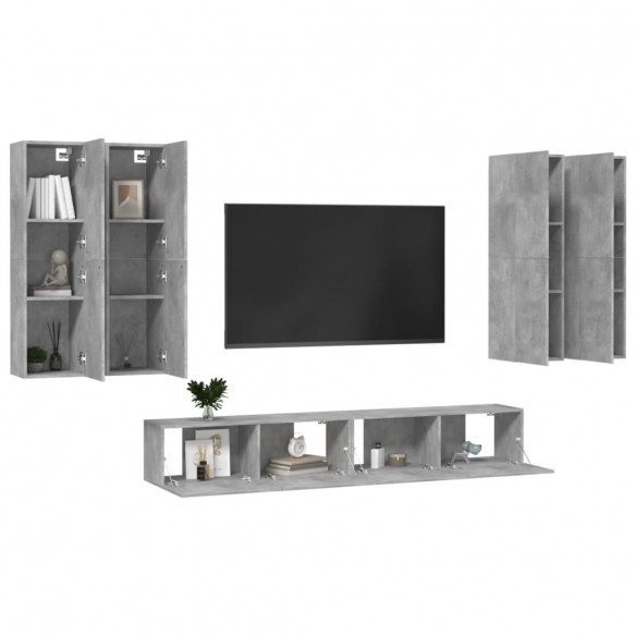 Ensemble de meubles TV 6 pcs Gris béton Bois d'ingénierie