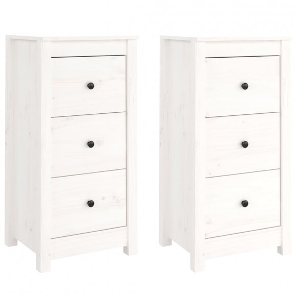 Buffets 2 pcs Blanc 40x35x80 cm Bois massif de pin