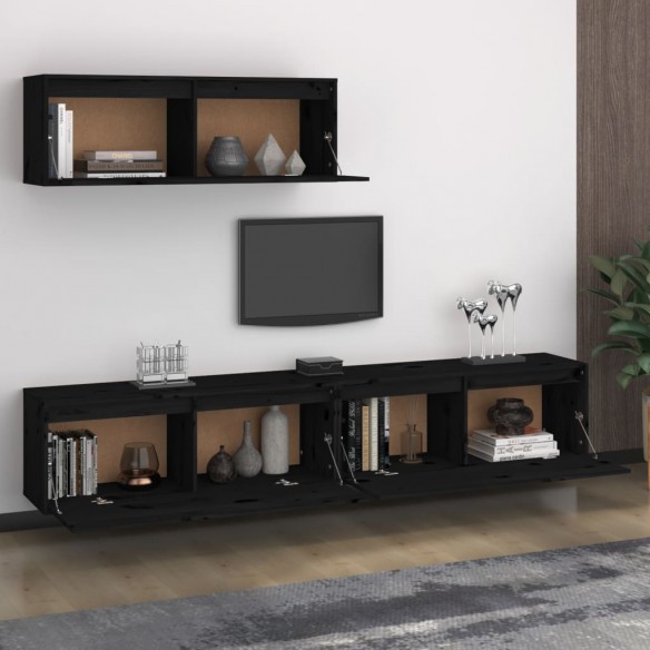 Meubles TV 3 pcs Noir Bois massif de pin