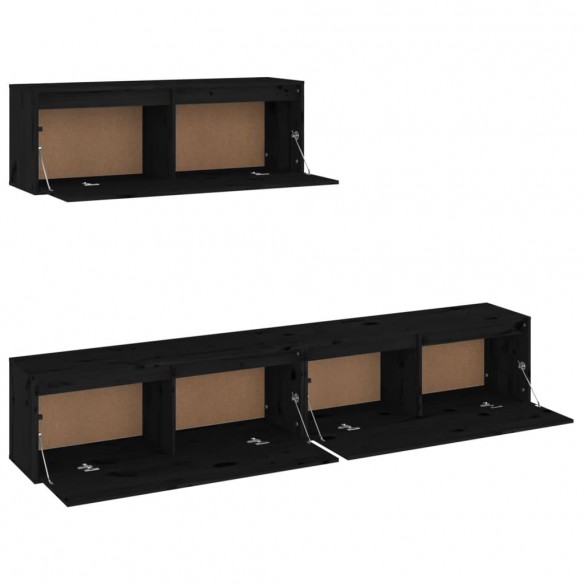 Meubles TV 3 pcs Noir Bois massif de pin