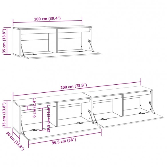 Meubles TV 3 pcs Noir Bois massif de pin