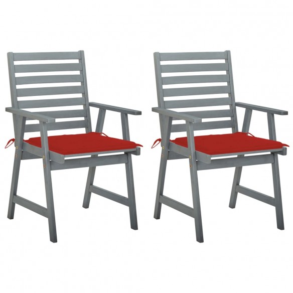 Chaises à dîner d'extérieur 2 pcs avec coussins Acacia massif