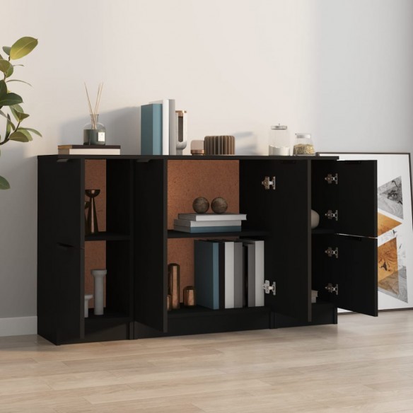 Buffets 3 pcs noir bois d'ingénierie