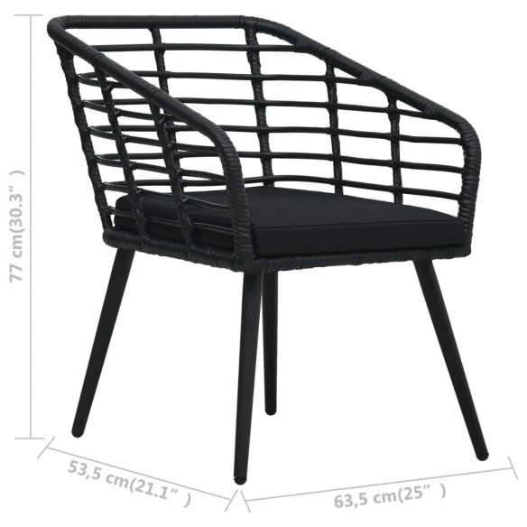 Chaises de jardin 2 pcs avec coussins Résine tressée Noir