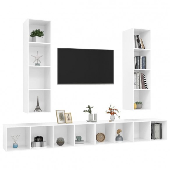 Meubles TV muraux 4 pcs Blanc brillant Aggloméré