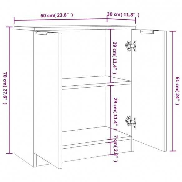 Buffets 2 pcs Blanc Brillant 60x30x70 cm Bois d'ingénierie