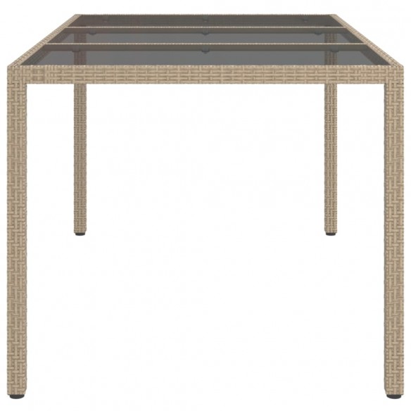 Table de jardin 150x90x75 cm Verre trempé/résine tressée Beige