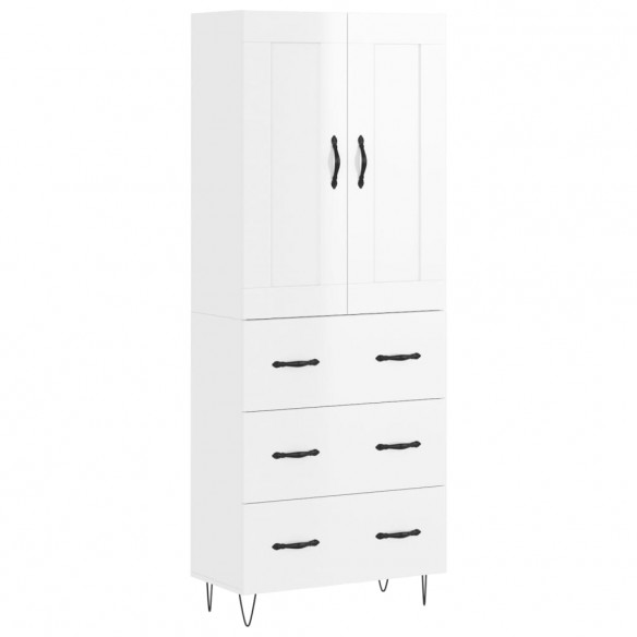 Buffet haut Blanc brillant 69,5x34x180 cm Bois d'ingénierie