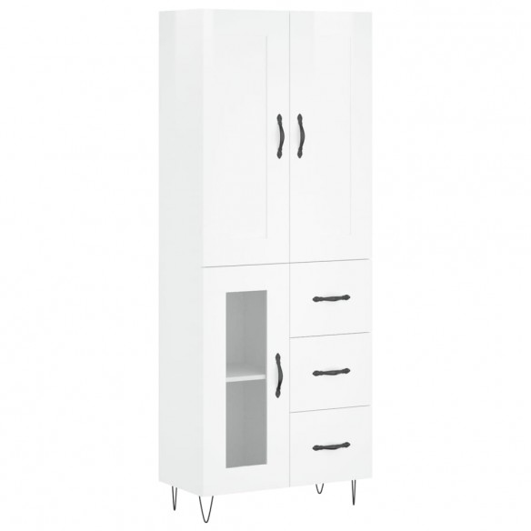 Buffet haut Blanc brillant 69,5x34x180 cm Bois d'ingénierie