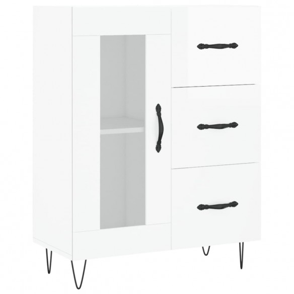 Buffet haut Blanc brillant 69,5x34x180 cm Bois d'ingénierie