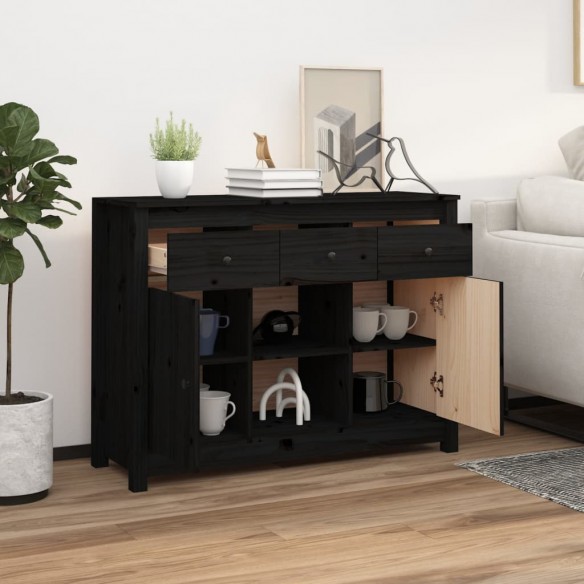 Buffet Noir 100x35x74,5 cm Bois massif de pin