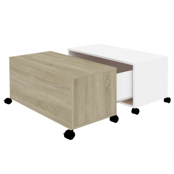 Table basse Blanc et chêne sonoma 75x75x38 cm Aggloméré