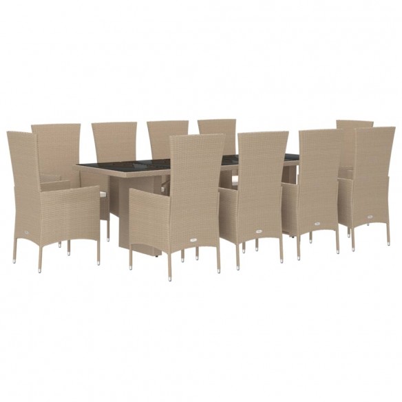 Ensemble à manger de jardin et coussins 11 pcs beige poly rotin