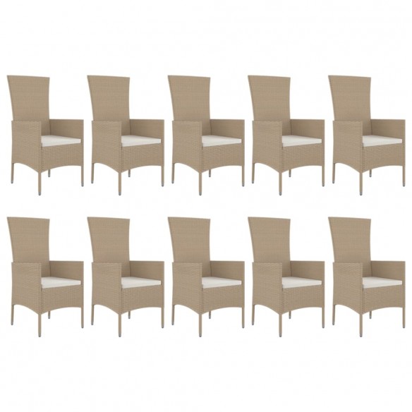 Ensemble à manger de jardin et coussins 11 pcs beige poly rotin