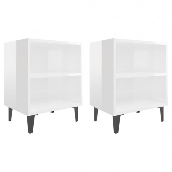 Tables de chevet pieds en métal 2 pcs blanc brillant 40x30x50cm