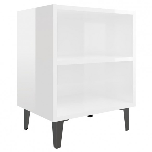 Tables de chevet pieds en métal 2 pcs blanc brillant 40x30x50cm