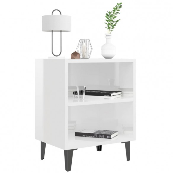 Tables de chevet pieds en métal 2 pcs blanc brillant 40x30x50cm