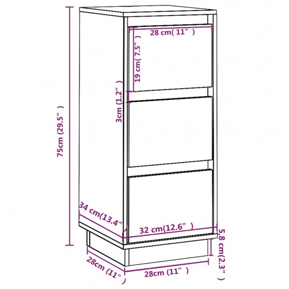 Buffets 2 pcs Blanc 32x34x75 cm Bois massif de pin