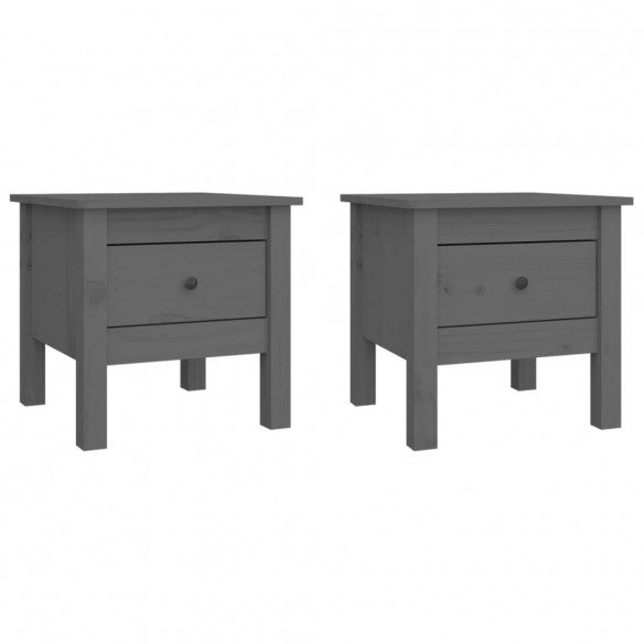 Tables d'appoint 2 pcs Gris 40x40x39 cm Bois massif de pin