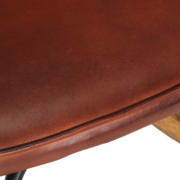 Chaise à bascule avec repose-pied Marron Cuir véritable