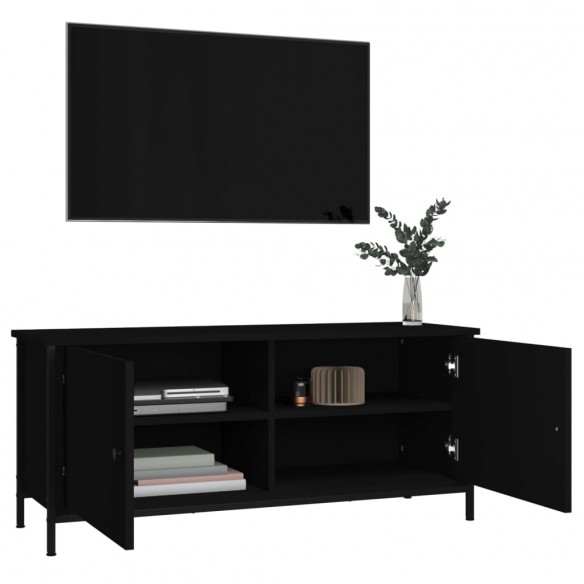 Meuble TV avec portes noir 102x35x45 cm bois d'ingénierie