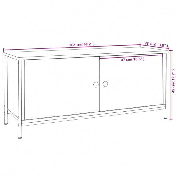 Meuble TV avec portes noir 102x35x45 cm bois d'ingénierie