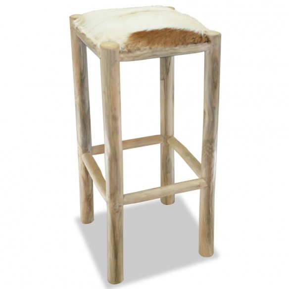 Tabouret de bar Cuir véritable et bois de teck solide