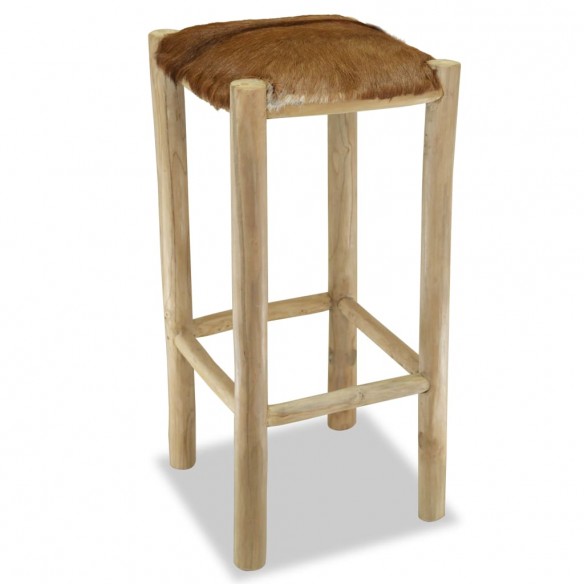 Tabouret de bar Cuir véritable et bois de teck solide