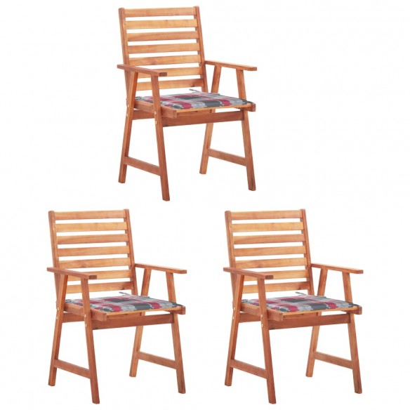 Chaises à dîner d'extérieur 3 pcs avec coussins Acacia massif