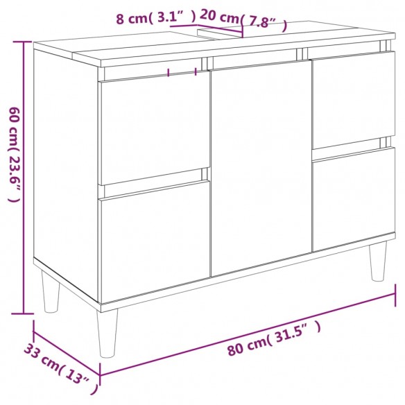 Meuble d'évier chêne marron 80x33x60 cm bois d'ingénierie