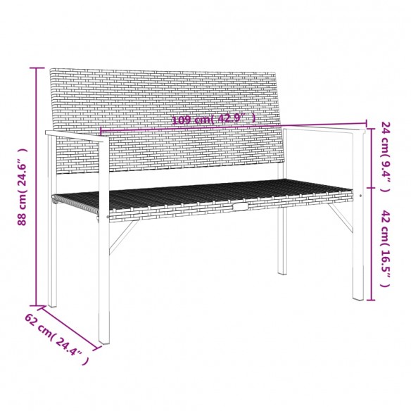 Banc de jardin à 2 places noir résine tressée