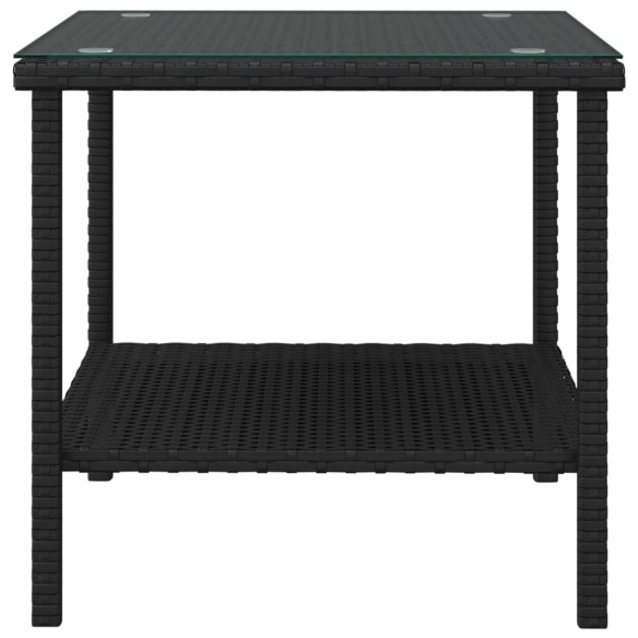 Table d'appoint noir 45x45x45 cm poly rotin et verre trempé