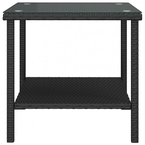 Table d'appoint noir 45x45x45 cm poly rotin et verre trempé