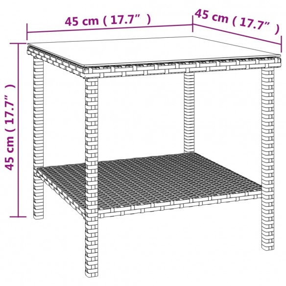 Table d'appoint noir 45x45x45 cm poly rotin et verre trempé