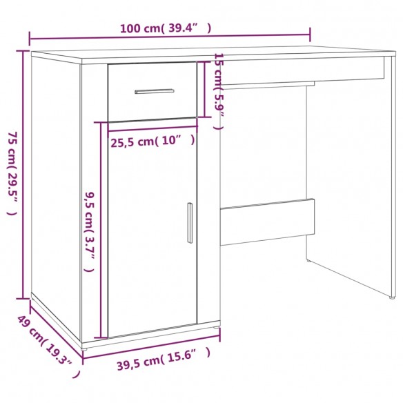 Bureau Gris béton 100x49x75 cm Bois d'ingénierie