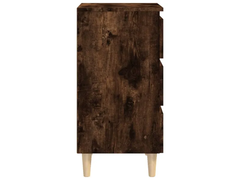 Table de chevet avec pieds en bois solide Chêne fumé 40x35x69cm