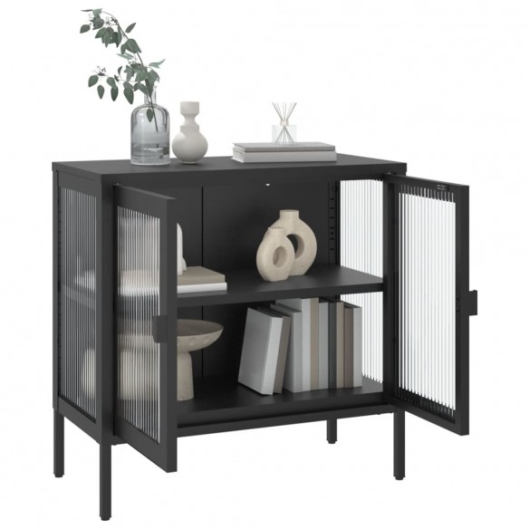 Buffet noir 70x35x70 cm verre et acier